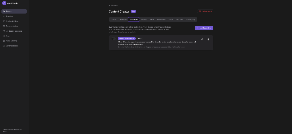 Agent Studio Guardrails Configuration UI