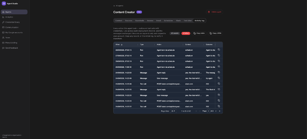 Agent Studio Activity Log & Execution UI